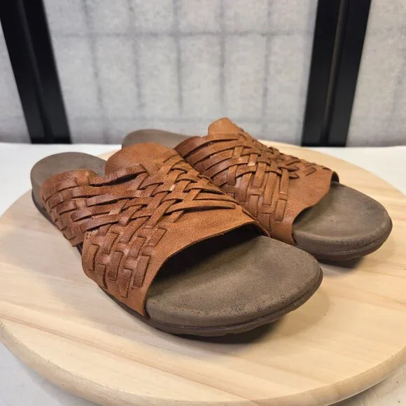 Taos Guru Cognac Leather Woven Slip On Sandals Women US 11 - Picture 3 of 14